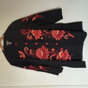 Indigo Moon Black Floral Embroidered 100% Cotton Jacket Sz 3X Women's